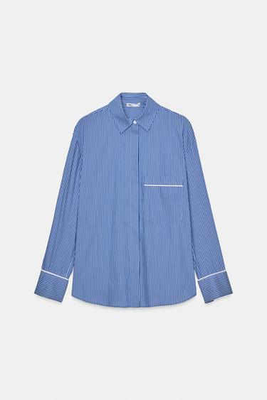 CONTRAST STRIPED PYJAMA SHIRT - Blue/White by Zara
