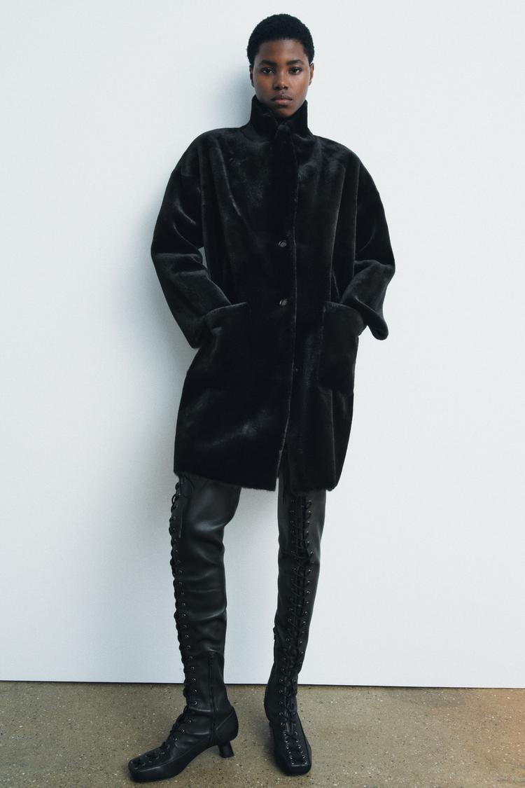 Fur Collar Black Faux Fur Jacket Zara ZARA BLACK FAUX LEATHER