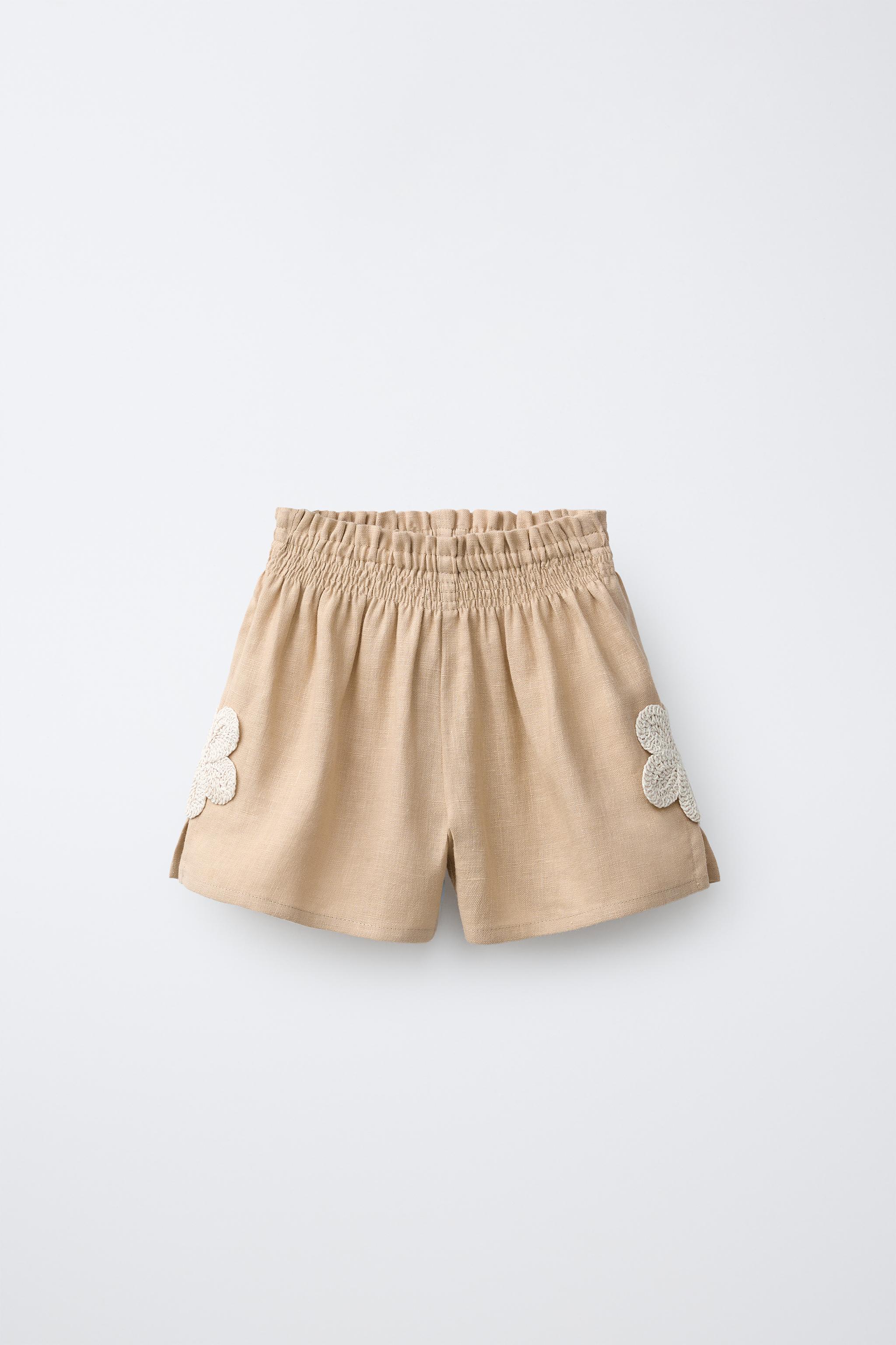 100% LINEN CROCHET FLORAL SHORTS