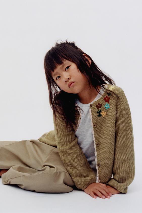 EMBROIDERED KNIT CARDIGAN - Light khaki by Zara - Image 0
