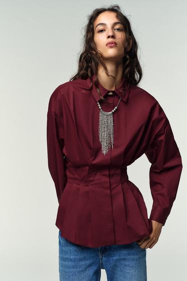 CAMISA POPELÍN PLIEGUES - Burgundy de Zara