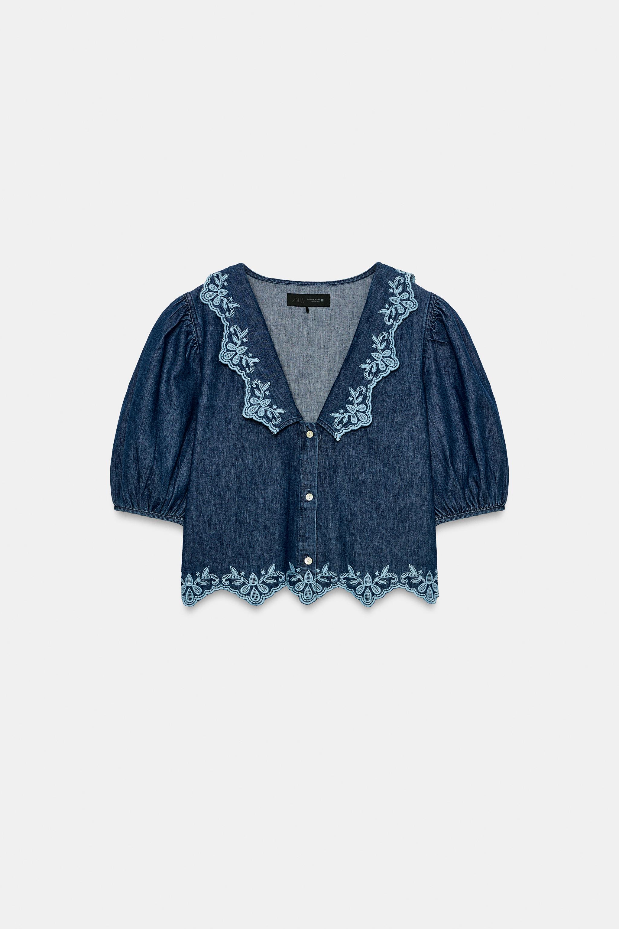 Z1975 EMBROIDERED DENIM SHIRT - Indigo | ZARA India