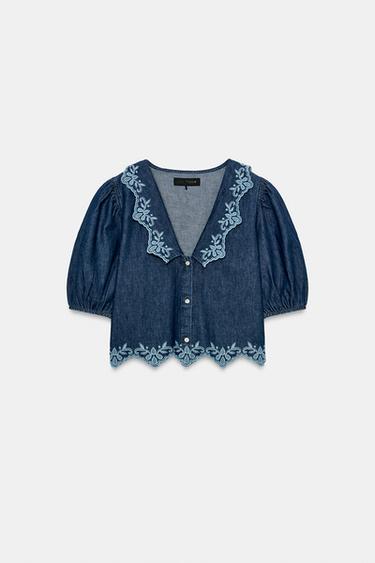 Z1975 EMBROIDERED DENIM SHIRT - Indigo by Zara - Image 6
