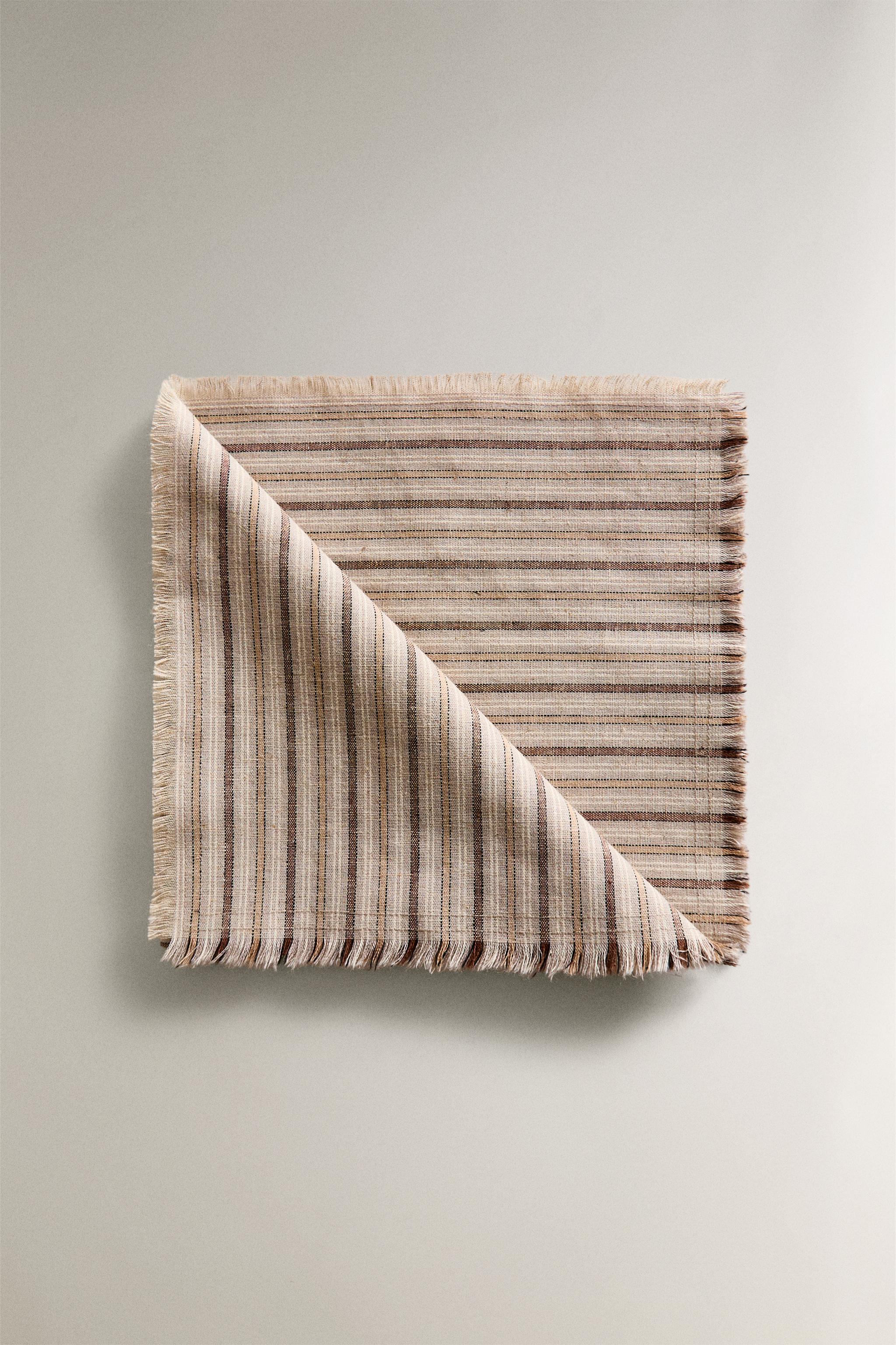 【新品】Laline COTTON ボックス SET OF STRIPED COTTON LINEN NAPKINS - Gray | ZARA United States
