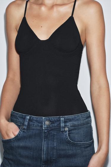 SHEER BODYSUIT WITH POLYAMIDE STRAPS - Black by Zara - Image 1