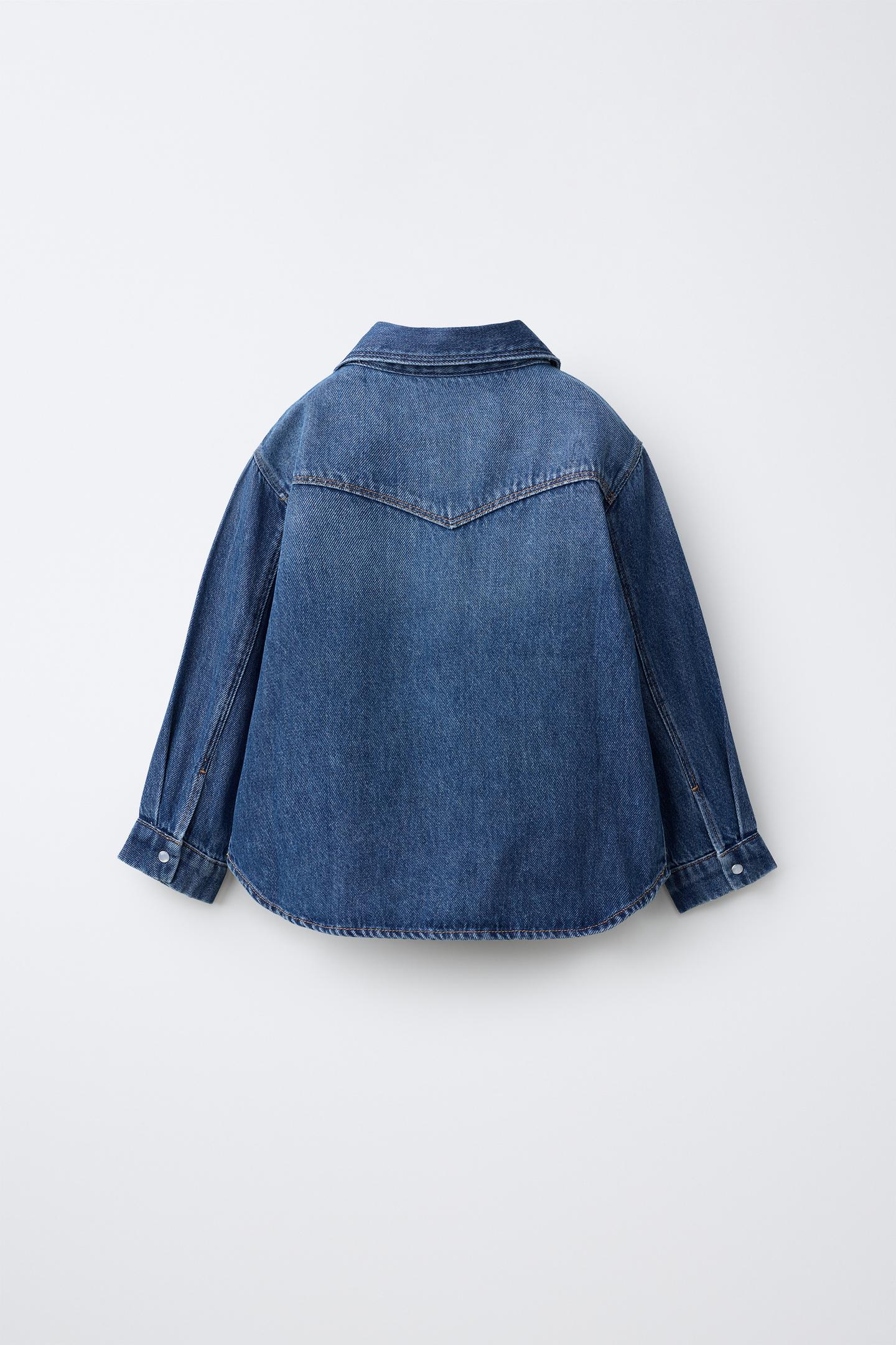 Детская рубашка Zara Embroidered Floral Denim, цвет: Синий — фото 2