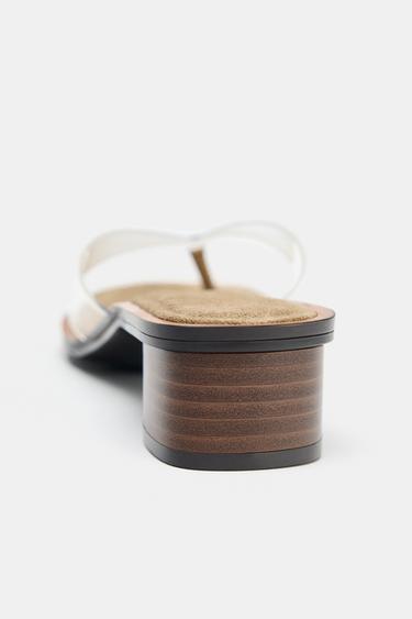 VINYL BLOCK HEEL SANDALS - Light beige by Zara - Image 4