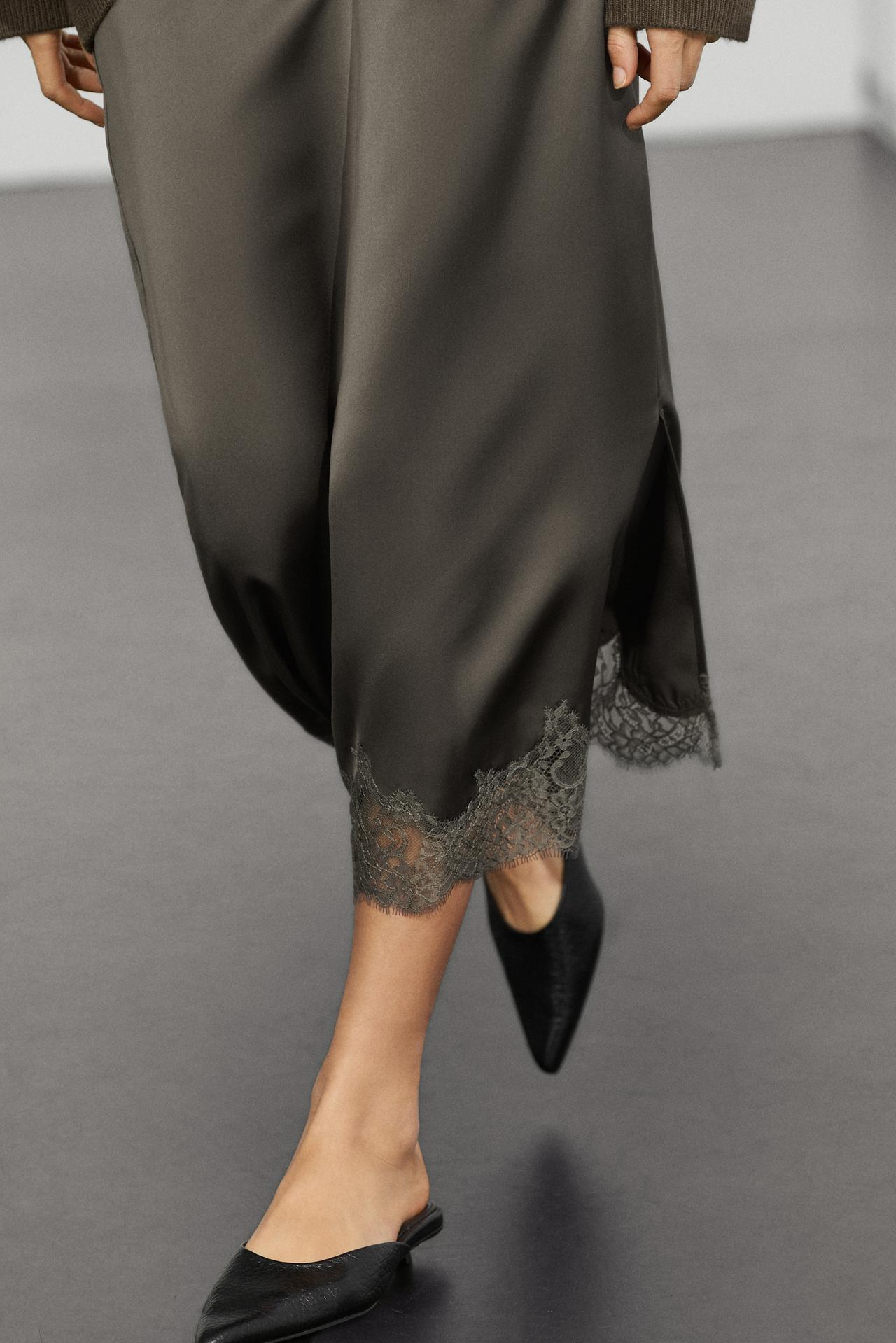 Satin lace midi skirt — 459