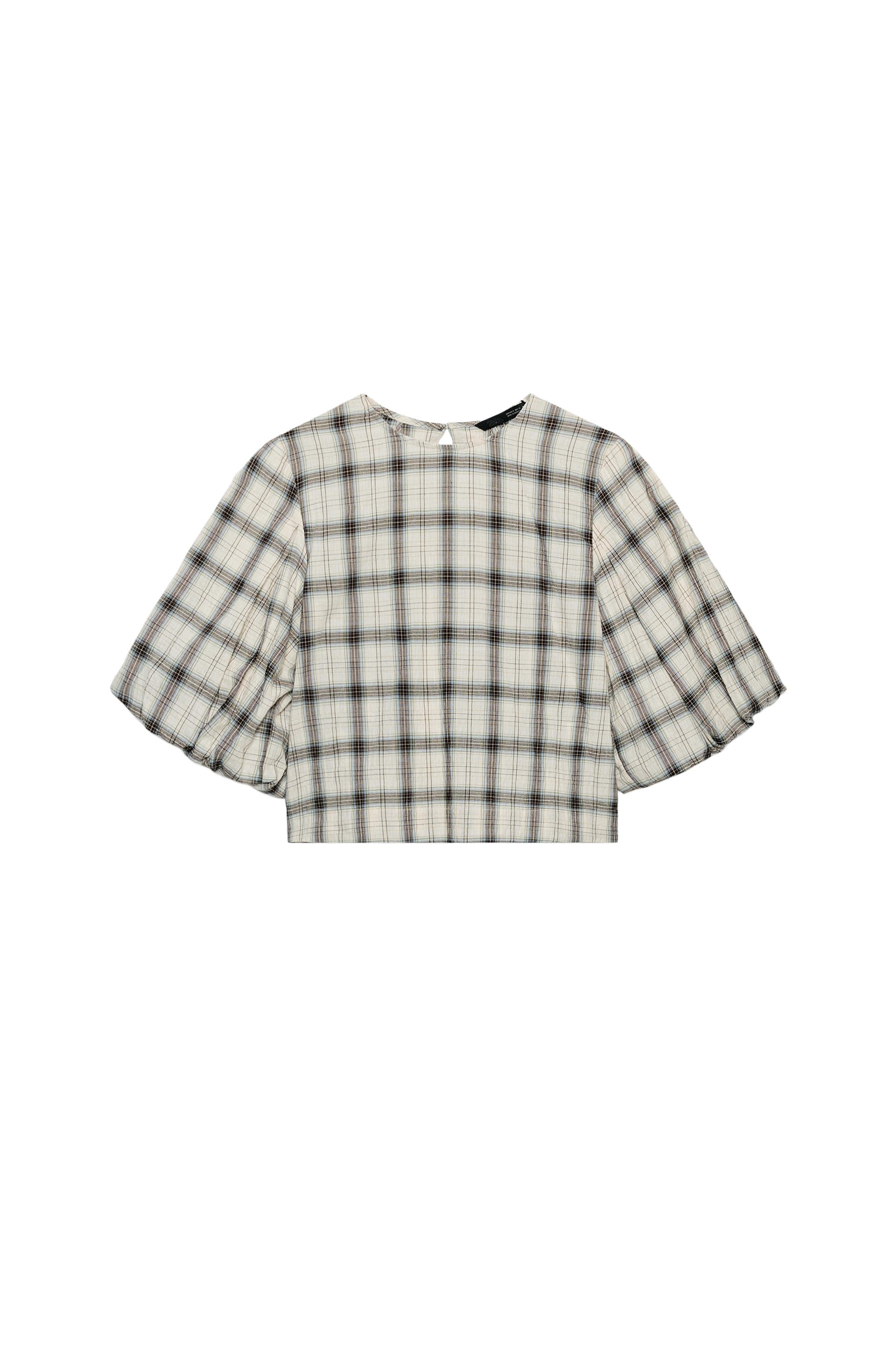 CHECK BLOUSE - Ecru / Blue | ZARA South Africa
