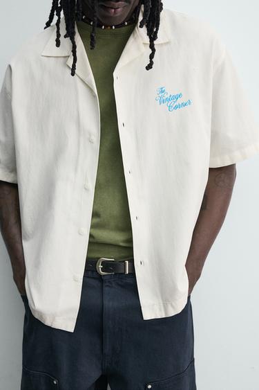 CHEMISE RELAXED FIT LYOCELL ET COTON À IMPRIMÉS - Blanc cassé de Zara - Image 4