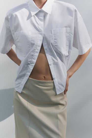 CAMISA CROP POPELÍN ZW COLLECTION - Blanco de Zara