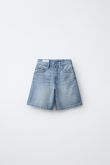 ДЛИННЫЕ ДЖИНСОВЫЕ ШОРТЫ СО СТРАЗАМИ — СИНИЙ от Zara