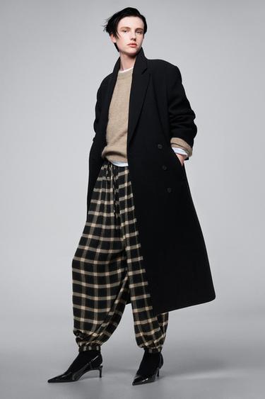 ZW COLLECTION CHECK BALLOON TROUSERS - Black / Ecru by Zara