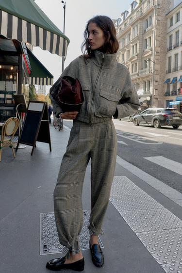 PANTALON PIED-DE-POULE À NŒUD AU BAS - Écru / Noir de Zara - Image 4
