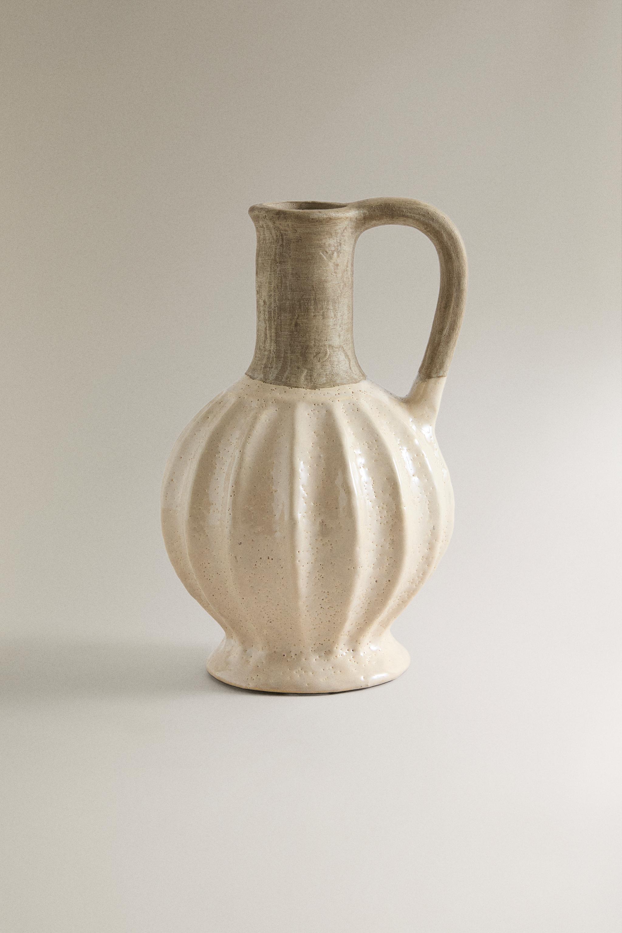 RUSTIC DECORATIVE CERAMIC PITCHER — Beige