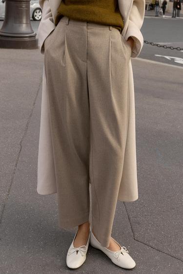 MID-WAIST TROUSERS WITH PLEATS AND ELASTICATED BACK - Sand by Zara - Image 1