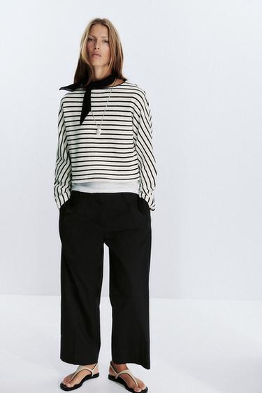 STRIPED BATWING SLEEVE JUMPER - Black / White by Zara