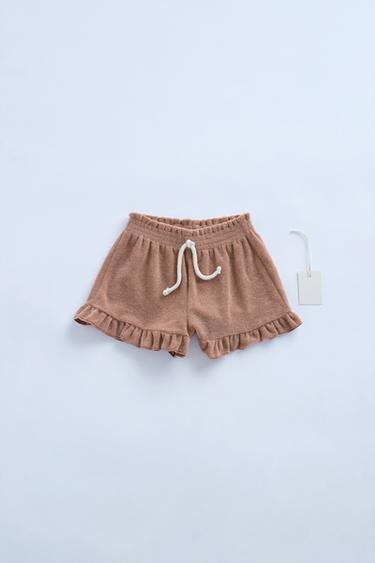 ZARA TIMELESS - RUFFLED TOWELLING BERMUDA SHORTS - Dark pink by Zara