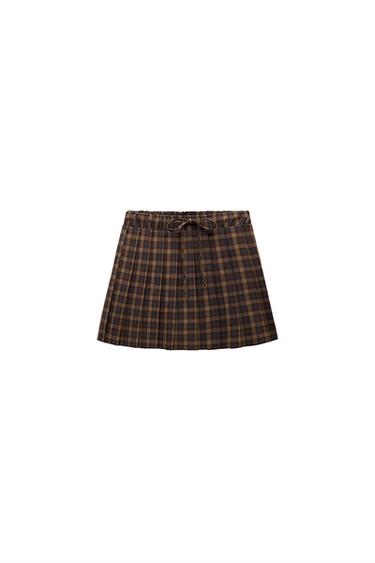 CHECK PLEATED MINI SKIRT