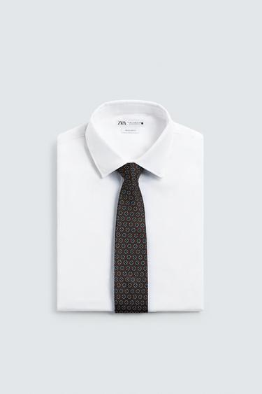 100% SILK GEOMETRIC JACQUARD TIE - Brown by Zara - Image 3