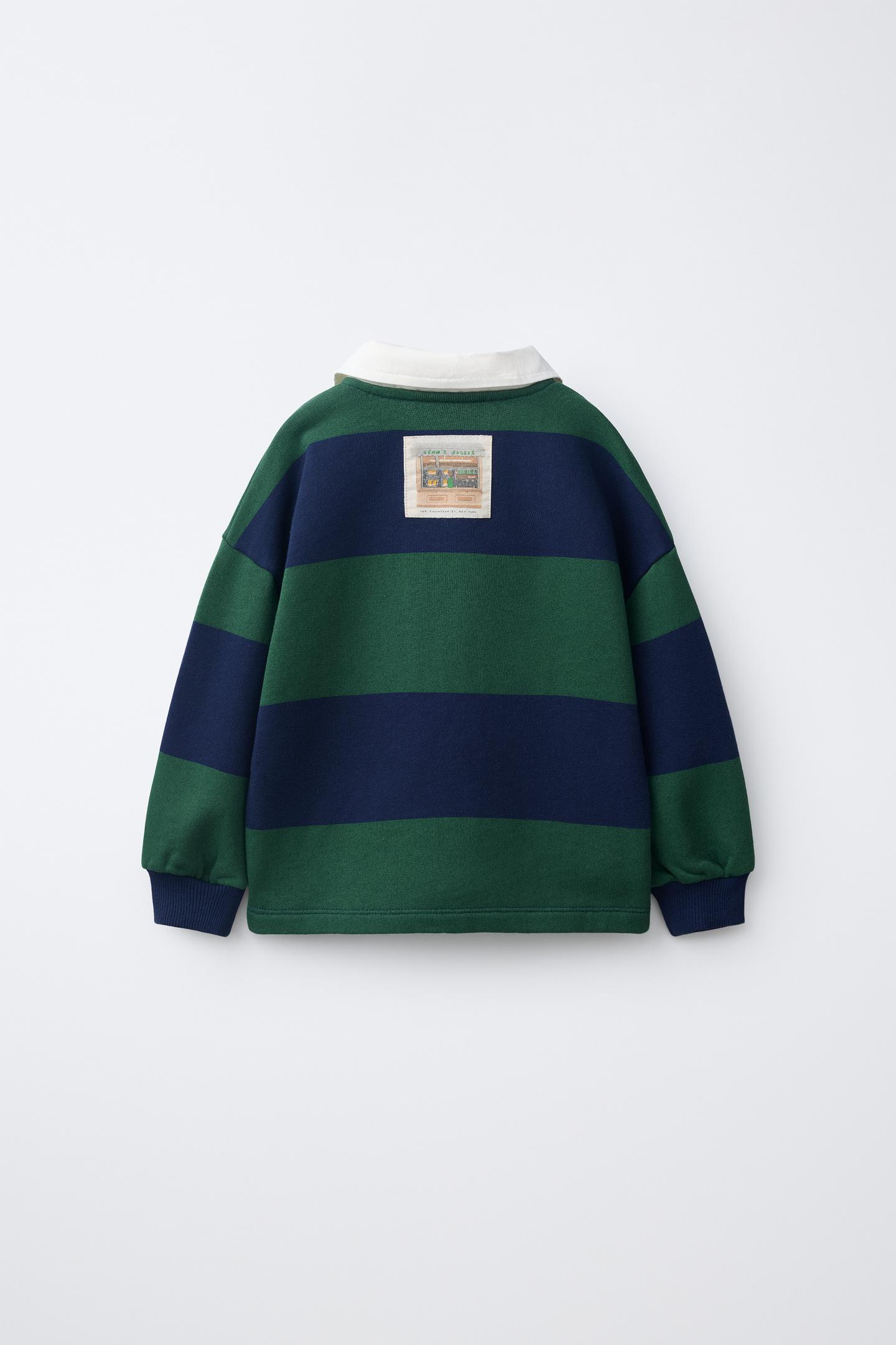 Детское поло Zara LEON'S Bagels ® Striped Polo Shirt, цвет: Зелёный / Синий — фото 2