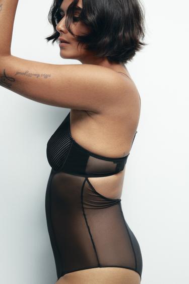 BODY PLISSÉ SEMI-TRANSPARENT - Noir de Zara - Image 2