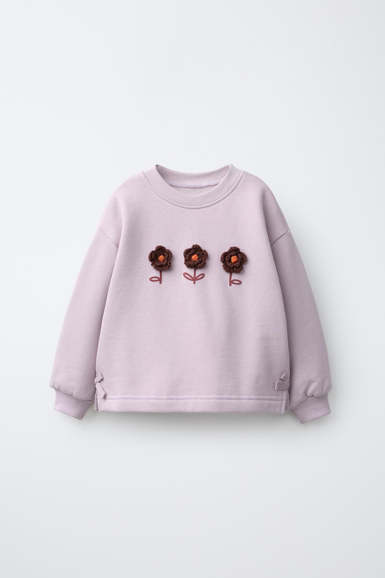 KNIT FLOWER SWEATSHIRT — Light lilac