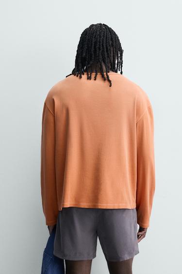 T-SHIRT RELAXED FIT COL TUNISIEN - Orange de Zara - Image 2