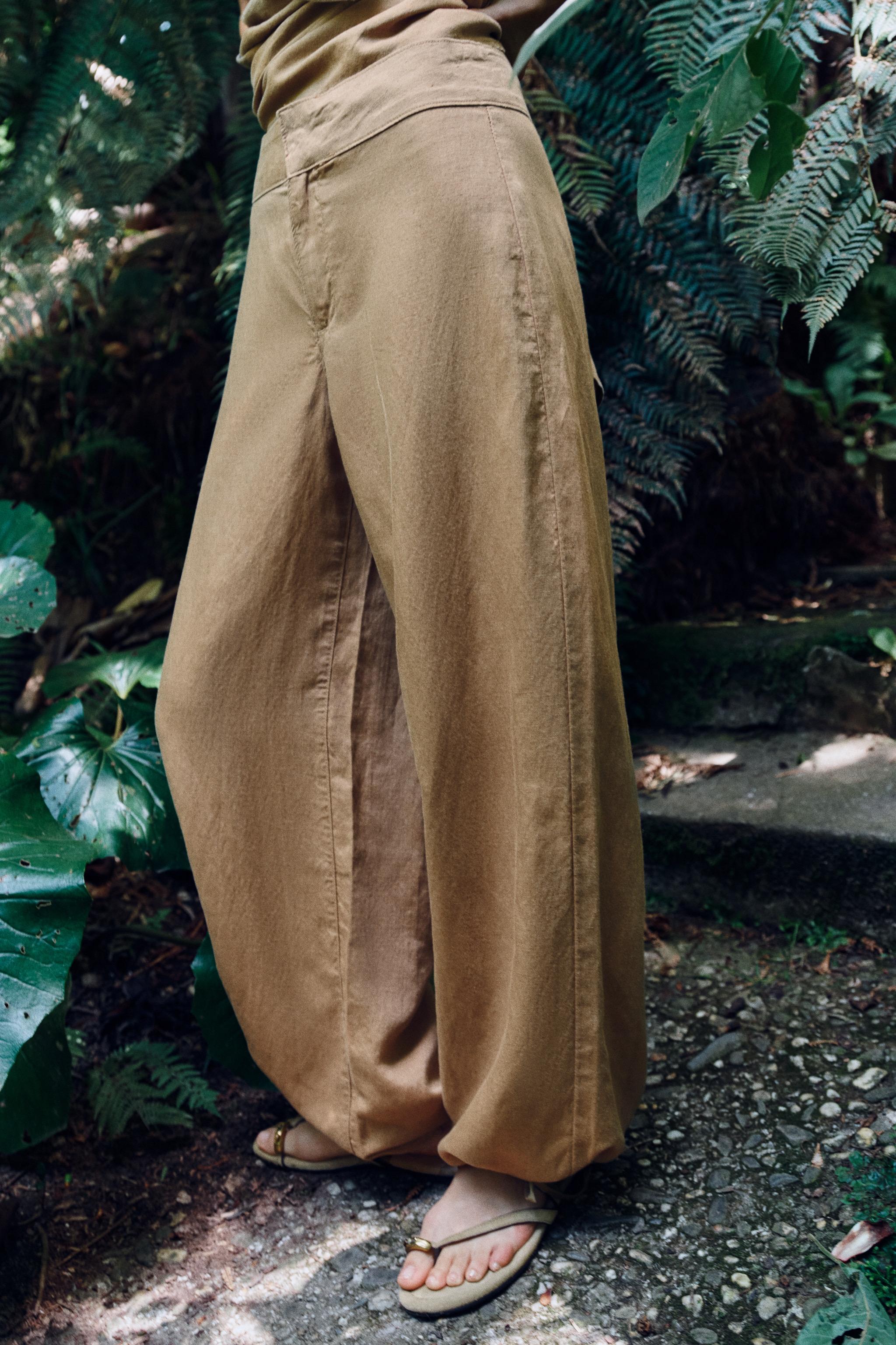 Женские брюки Zara LINEN DRAWSTRING WIDE LEG PANTS — фото 3