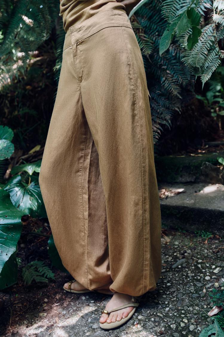 Pantalones de pata ancha con cordón en mezcla de lino 3