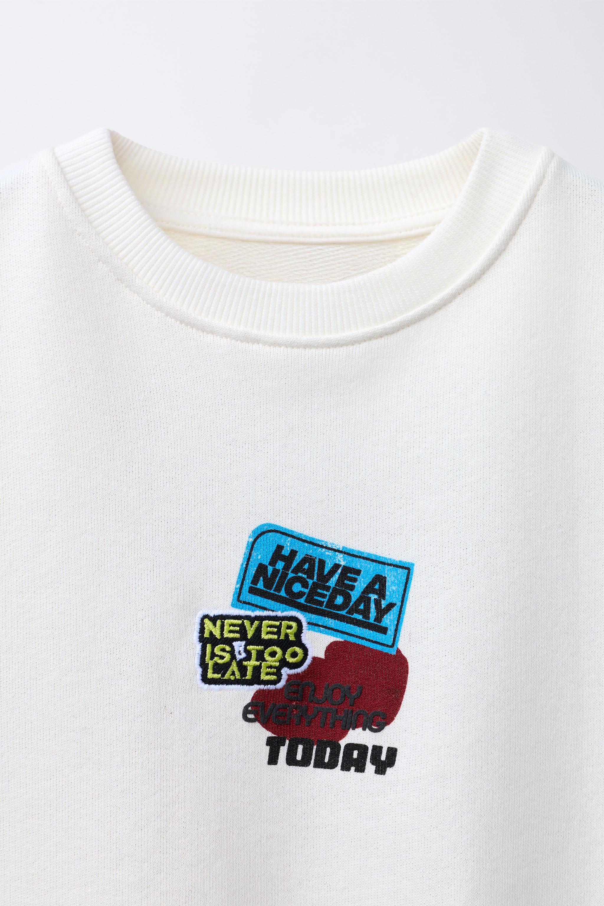 SHORT SLEEVE CAN PRINT SWEATSHIRT - Oyster-white | ZARA Thailand