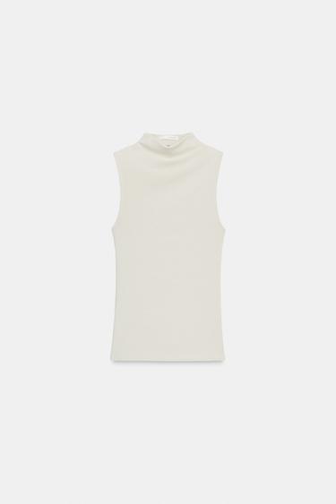 Zara COTTON MODAL TOP - Stone