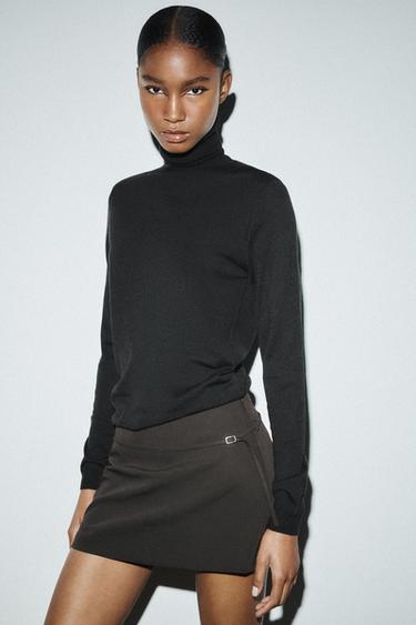 СВЕТР З ВОВНИ З ВИСОКИМ КОМІРОМ - Чорний Zara