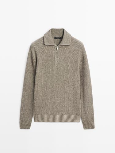 Zara Mock neck knit sweater with zip - Mink