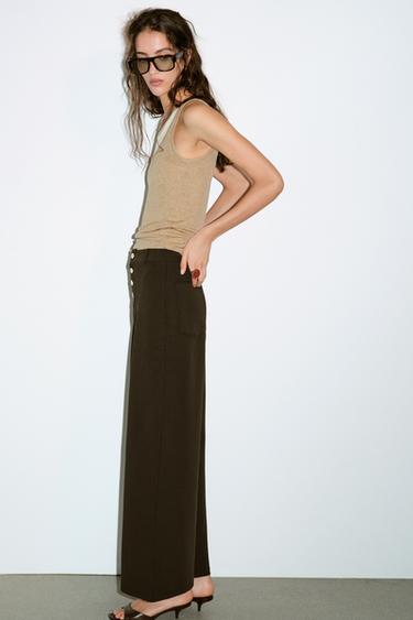 STRAIGHT TROUSERS WITH BUTTONS - Dark brown by Zara - Image 3
