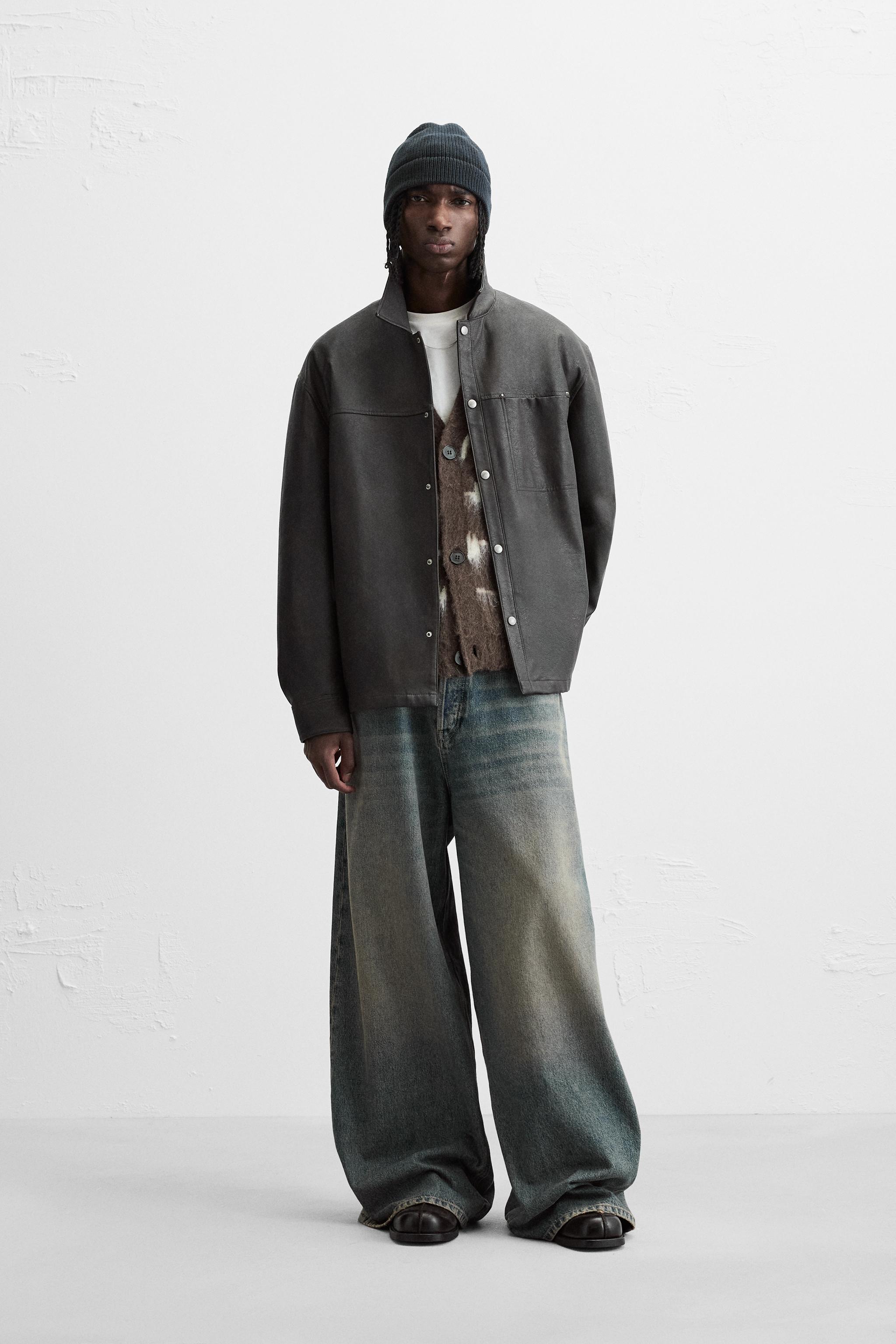 WASHED LEATHER EFFECT OVERSHIRT - Black / Brown | ZARA Australia