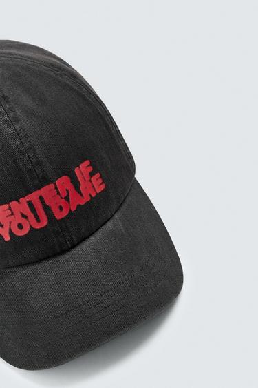 WASHED CAP WITH PRINTED TEXT - Anthracite grey by Zara - Image 6