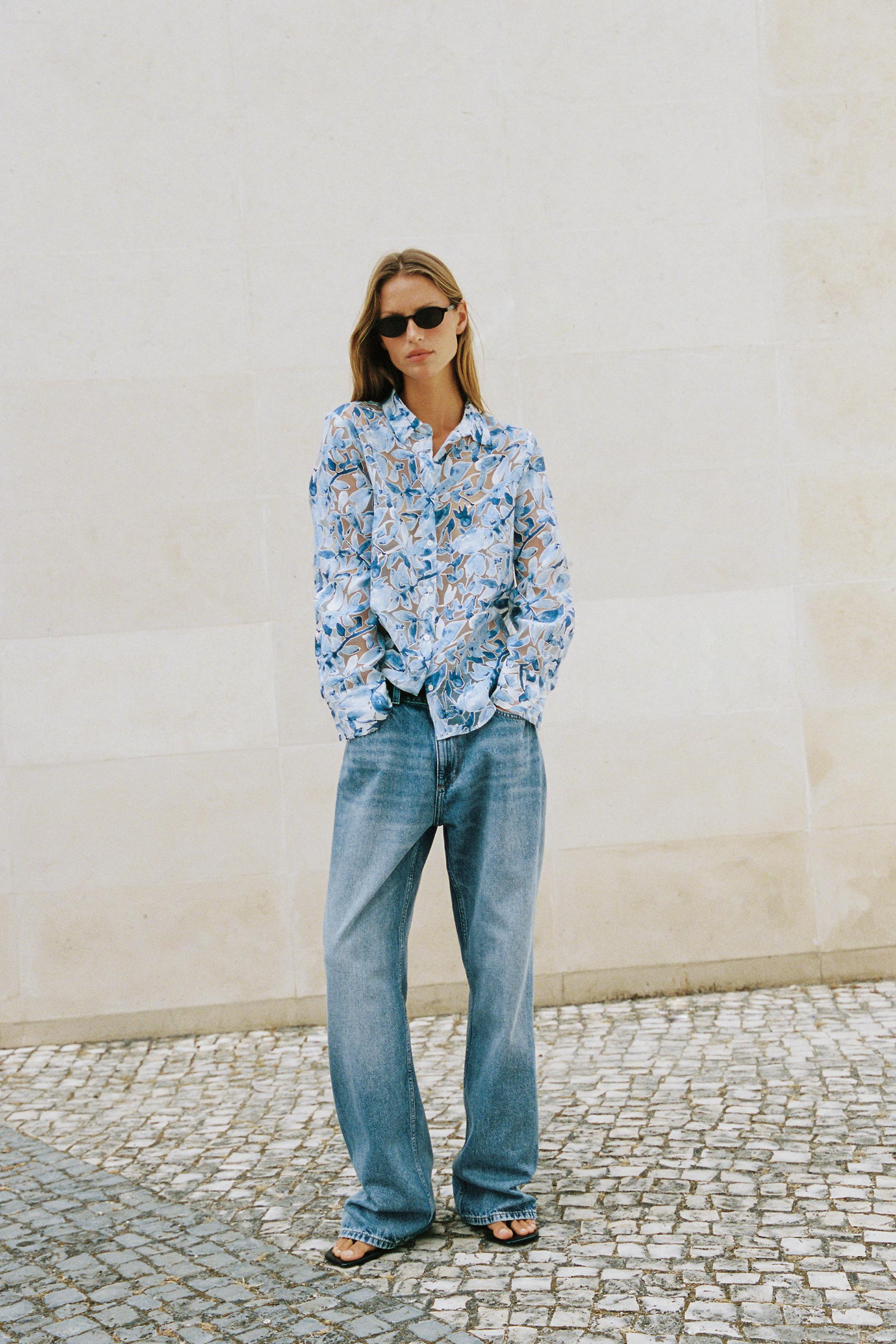 Женские рубашки Zara FLORAL PRINT MIXED SHIRT — фото 4