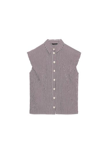 CAMISA SISA MANGA ABULLONADA - Rayas marrones de Zara