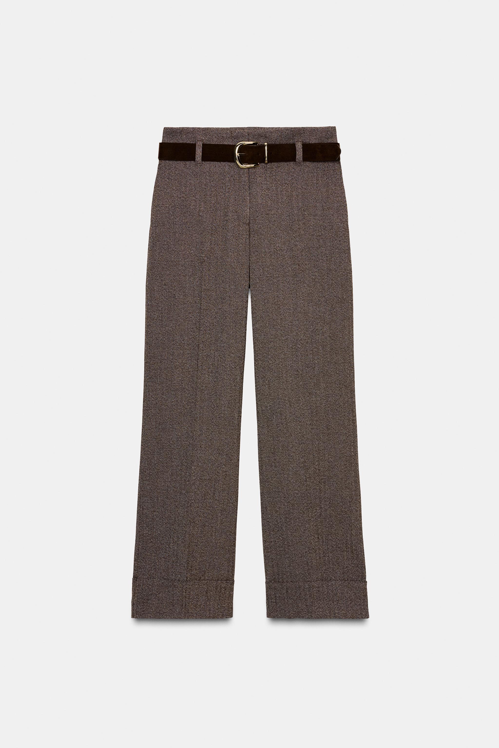 HERRINGBONE BELTED PANTS