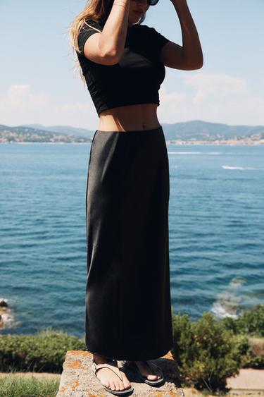 Zara SATIN MIDI SKIRT - Black
