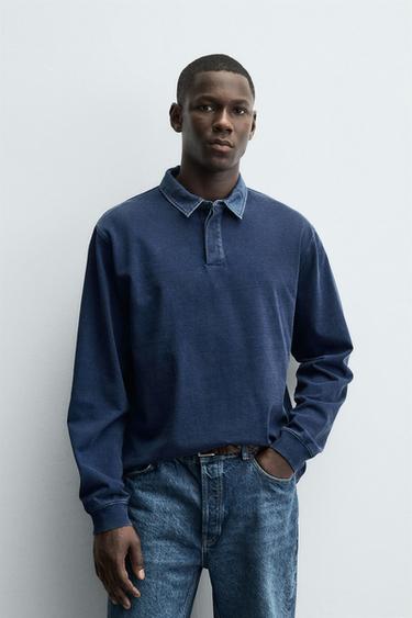 Zara CONTRAST COLLAR POLO SWEATSHIRT - Blue / Indigo