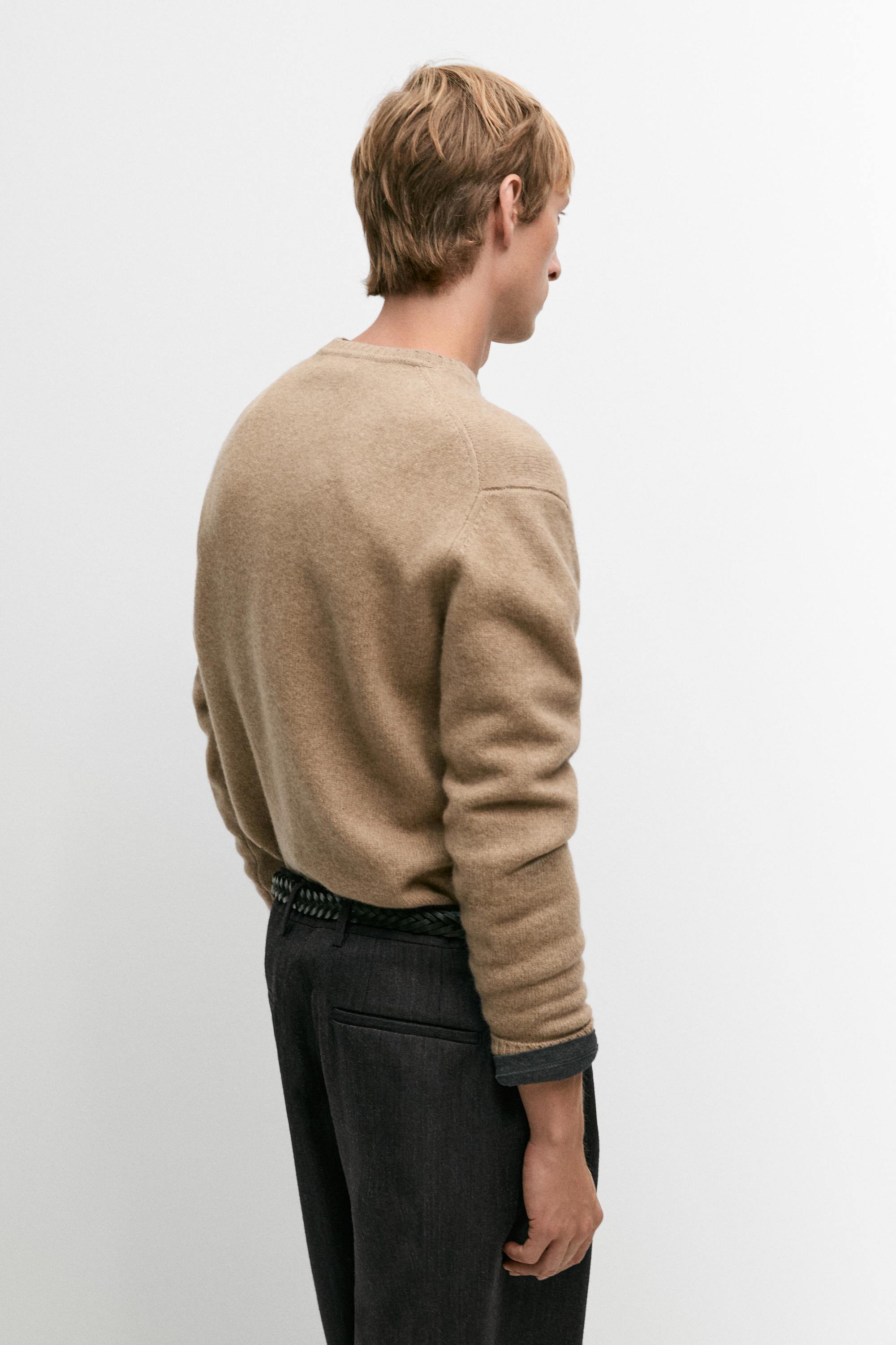 Wool blend round neck knit sweater