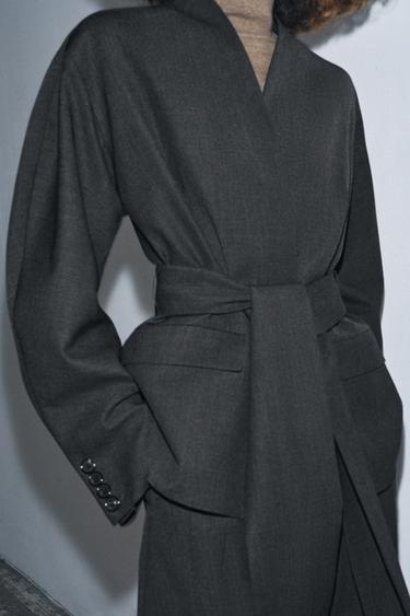 БЛЕЙЗЕР-КІМОНО ZW COLLECTION З ВОВНОЮ - Темно-сірий Zara