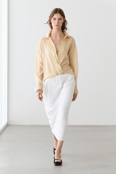 Zara Flowing total look 100% ramie shirt - Beige - Image 0