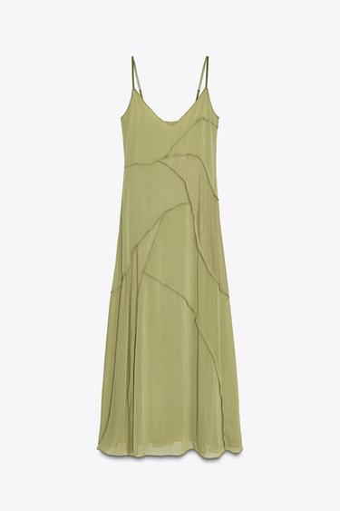 FLOWING COLOUR BLOCK DRESS - Mid-green by Zara - Image 5
