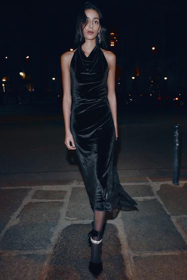 VELVET LACE MIDI DRESS - Black by Zara - Image 0