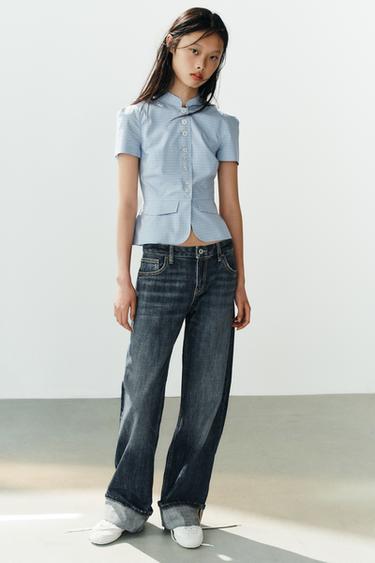TOP CUADROS PEPLUM - Azules de Zara