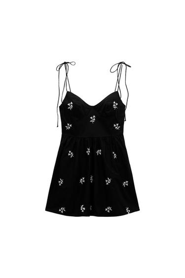 EMBROIDERED FLORAL POPLIN DRESS