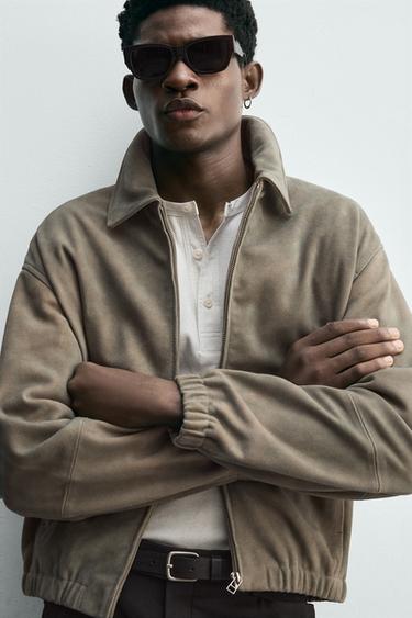 BLOUSON EN CUIR DAIM - Sable de Zara - Image 4